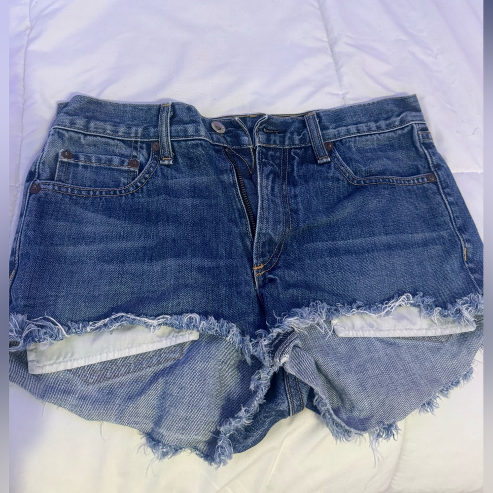 rag & bone Distressed Cropped Denim Shorts in Blue